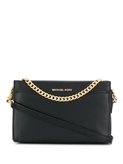 Michael Michael Kors Jet Set Leather Chained Crossbody In Black
