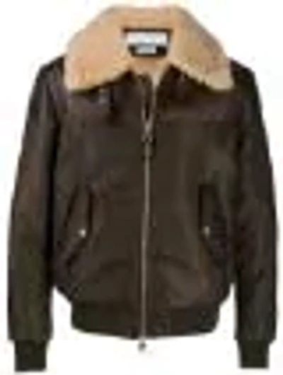 Alexander Mcqueen Embroidered Logo Flight Jacket In Brown