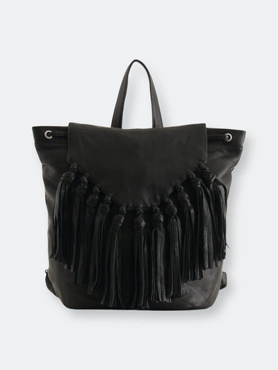 Day & Mood Fringed Leather Backpack In Black