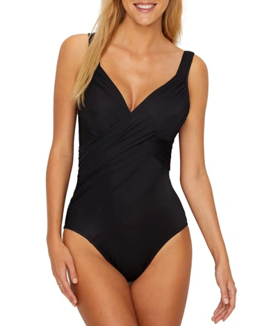 Miraclesuit Rock Solid Revele Twist-front Allover Slimming Underwire One-piece Swimsuit Women's Swimsuit In Black