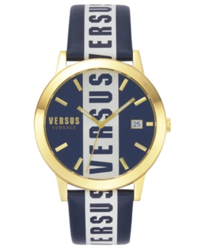 Versus Barbes Logo Leather Strap Watch, 44mm In Blue