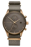 Mvmt Men's Voyager Bronze Age Gray Leather Strap Watch 45mm In Grey/ Rose Gold