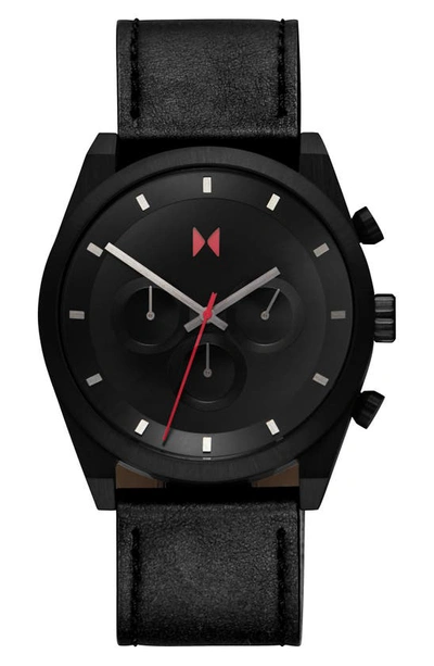 Mvmt Element Chronograph Leather Strap Watch, 44mm In Black