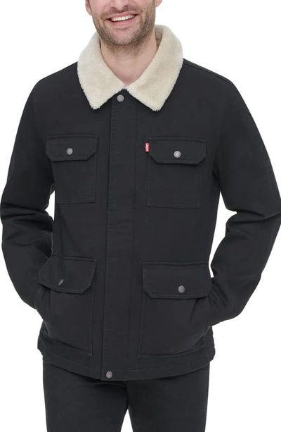 Levi's Corduroy High Pile Fleece Collar Field Coat In Black