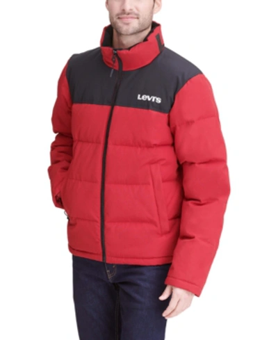 Levi's Men's Colorblocked Quilted Puffer Jacket In Red/black | ModeSens