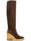 Tod's Knee-high Suede Wedge Boots In Brown