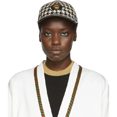 Gucci Black & White Women's Houndstooth Claudia Cap In 9060 Wht/bl