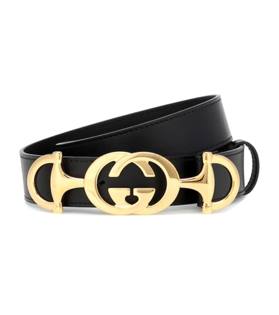 Gucci Logo Embellished Leather Waist-belt In Black