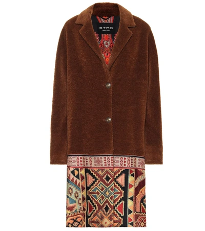 Etro Patterned Hem Wool And Alpaca Blend Coat In Brown