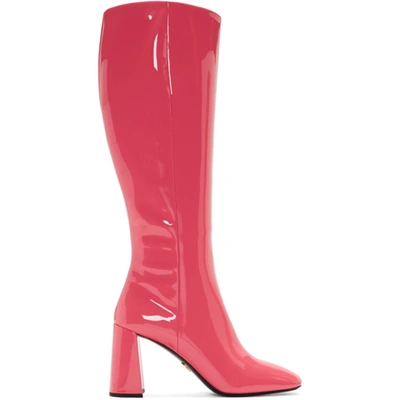Prada Pink Patent Boots In Fuchsia