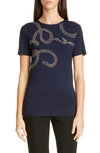 St John Studded Rope Print Jersey T-shirt In Navy