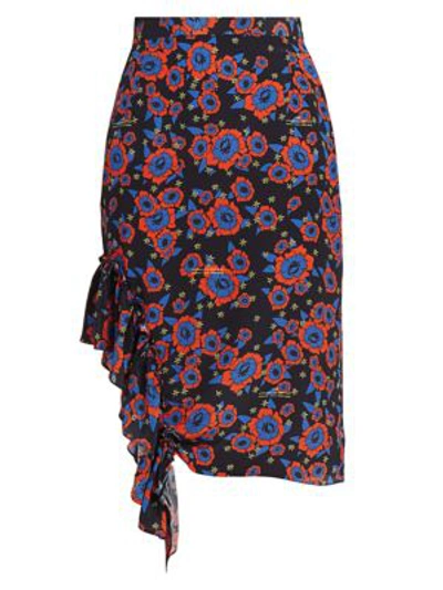 Rokh Floral Ruffled Midi Skirt In Multi
