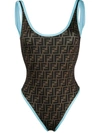 Fendi Reversible Monogram Swimsuit In Brown