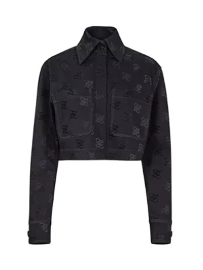 Fendi Karligraphy Flocked Denim Jacket In Black