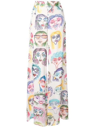 Moschino Wide-leg Caricature Print Pants In White