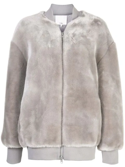 Tibi Luxe Oversized Faux Fur Bomber Jacket In Grey