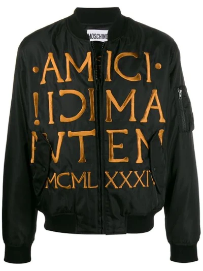 Moschino Techno Twill Bomber With Roman Embroidery In Black