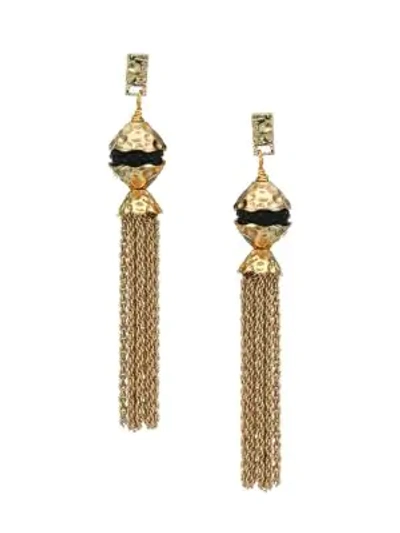 Akola Leather & Chain Tassel Earrings In Yellow Goldtone