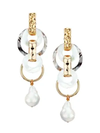 Akola Women's 18mm Baroque Pearl, Mother-of-pearl & Horn Chain-link Earrings In Yellow Goldtone