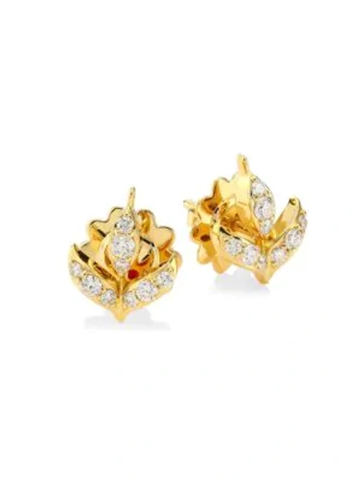 Roberto Coin 18k Yellow Gold Disney Frozen 2 Diamond Stud Earrings In White/gold