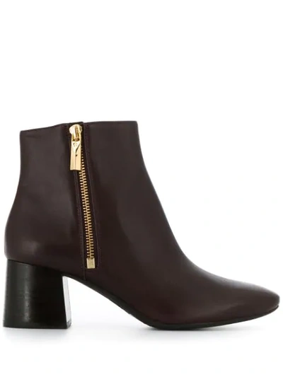 Michael Kors Alane Flex Low Heels Ankle Boots In Bordeaux Leather In Burgundy