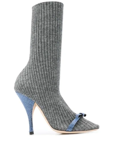 Marco De Vincenzo Knit Booties With Micro Crystals In Grey,light Blue