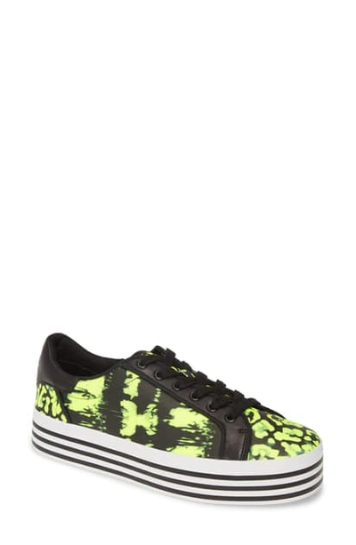 Alice And Olivia Falyn Platform Tie-dye Leather Sneakers In Neon Yellow