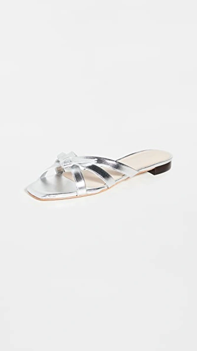 Loeffler Randall Eveline Knotted Metallic Leather Flat Sandals In Silver