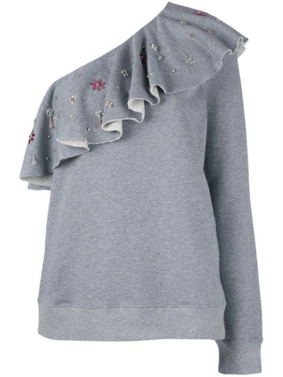 Msgm Ruffled One Shoulder Blouse In Grey