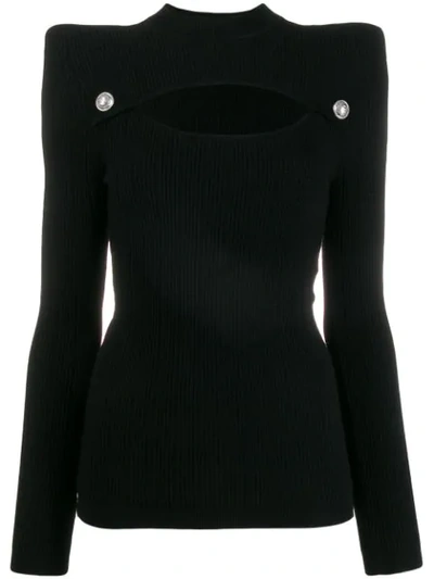 Balmain Structured Cut Out Knitted Top In Black