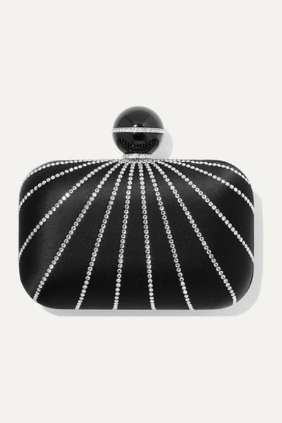 Jimmy Choo Cloud Crystal-embellished Satin Clutch In Black
