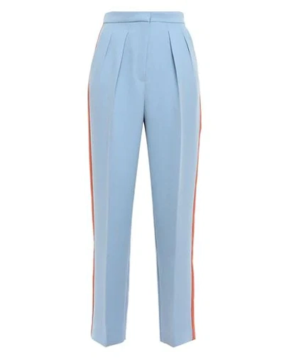 Roksanda Satin-trimmed Pleated Crepe Tapered Trousers In Sky Blue