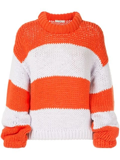 Tibi Oversized Striped Cotton-blend Sweater In Orange