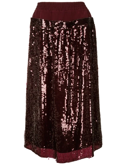 Tibi Sequin-embellished Silk Skirt In Burgundy