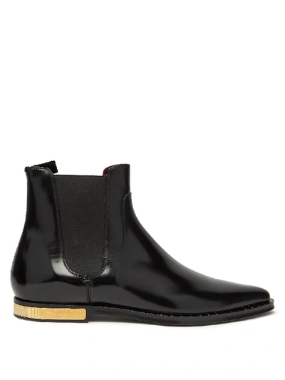Dolce & Gabbana Engine-turned Plaque Leather Chelsea Boots In Black