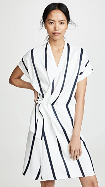 Equipment Leonce Striped Washed-twill Wrap Dress In Nature White Multi