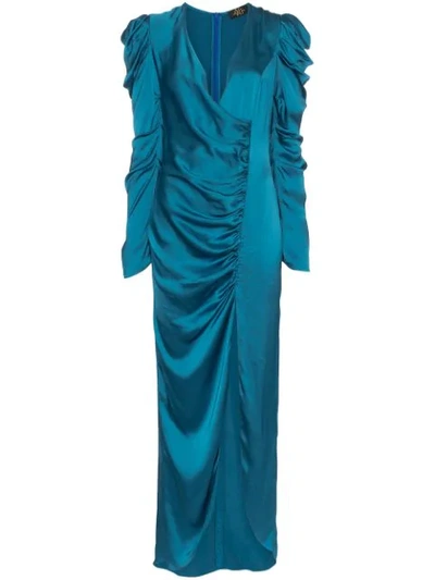 De La Vali Gin Ruched Maxi Dress In Blue