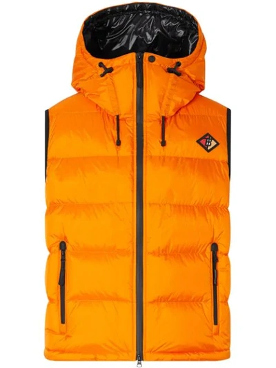 Burberry Hooded Nylon Down Vest In Orange