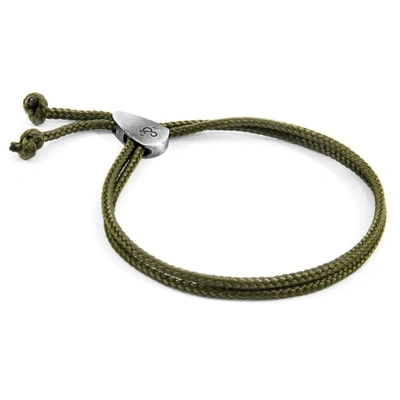 Anchor & Crew Khaki Green Pembroke Silver & Rope Bracelet