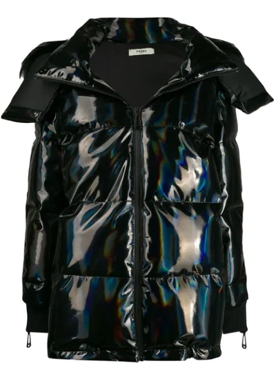 Fendi Hooded Appliquéd Quilted Holographic Down Ski Jacket In Black