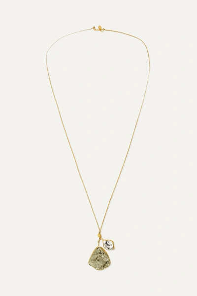 Pippa Small 18-karat Gold, Pyrite And Herkimer Diamond Necklace