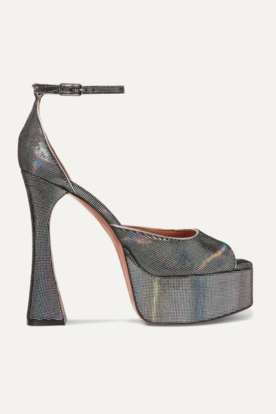 Amina Muaddi Bianca Metallic Suede Platform Sandals In Gunmetal