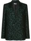 Anine Bing Madeleine Double-breasted Leopard-jacquard Blazer In Emerald