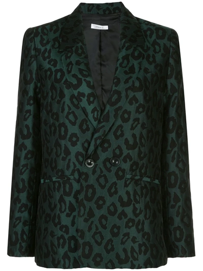 Anine Bing Madeleine Double-breasted Leopard-jacquard Blazer In Emerald