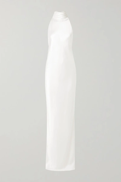 Brandon Maxwell Open-back Silk-charmeuse Halterneck Gown In Ivory