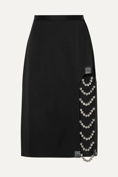 Christopher Kane Embellished Leather-trimmed Satin Skirt In Black