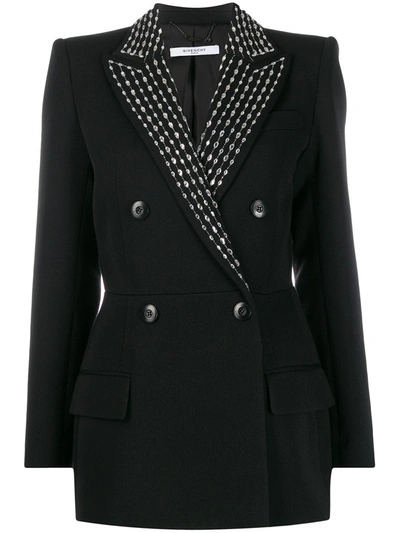 Givenchy Double-breasted Crystal-embellished Wool And Silk-blend Twill Blazer In Black