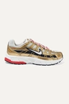 Nike P-6000 Metallic Leather And Mesh Sneakers In Gold