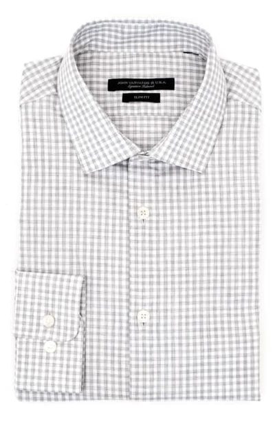 John Varvatos Melange Gingham Slim Fit Dress Shirt In Silver