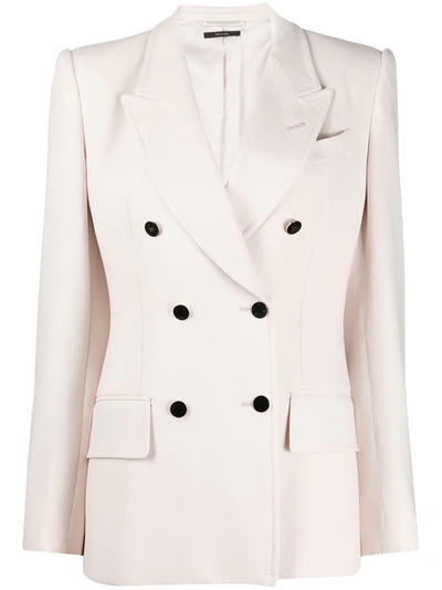 Tom Ford Strong-shoulder Wool Fitted Blazer In White